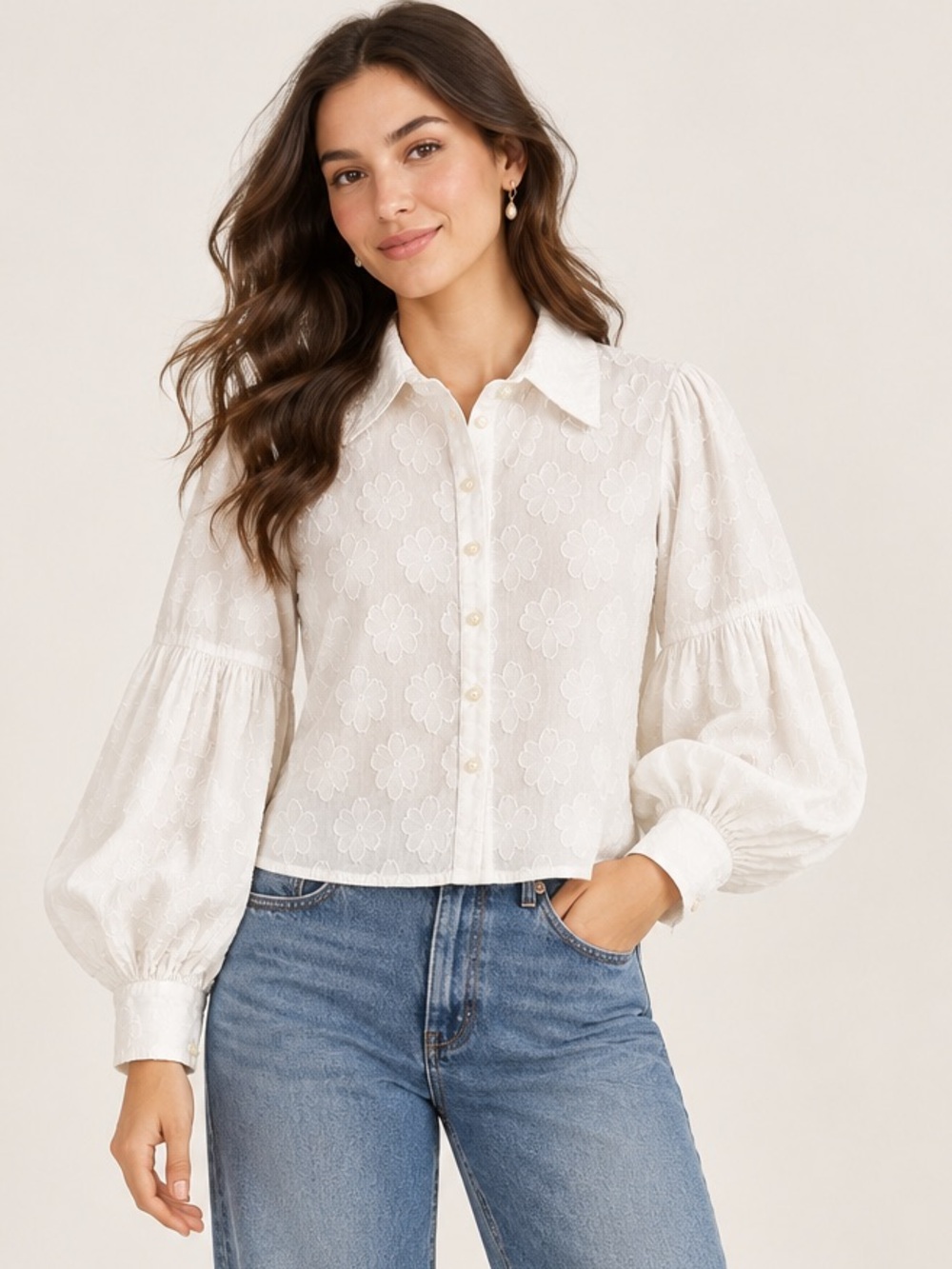 Forever That Girl White Floral Balloon Sleeve Blouse XS